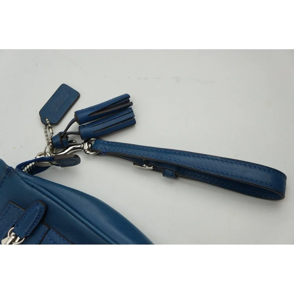 Coach Wristlet Blue Leather Tassel Charm Zippered Clutch VGC